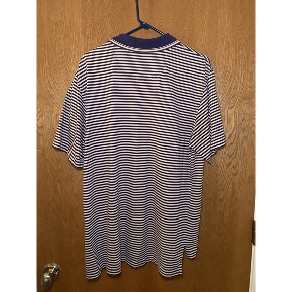 Vintage LL Bean Men's Polo Navy White Striped Regular Short Sleeve 1/4 Button L - Picture 7 of 8